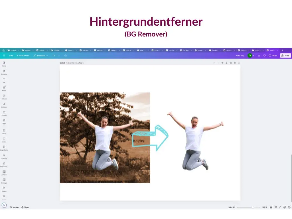 Canvaoberfläche mit Beispiel für den Hintergrundentferner (BG Remover)